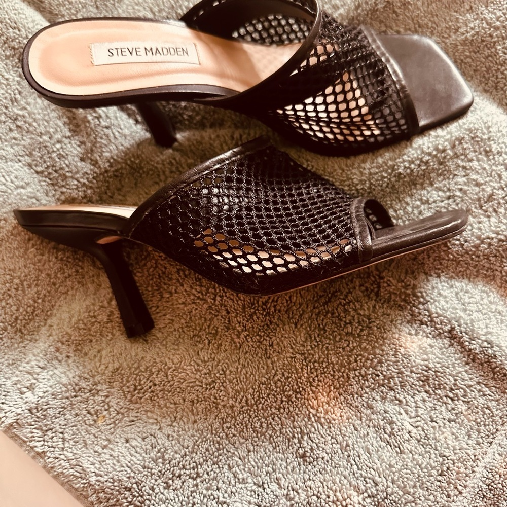 Steve Madden Black Mesh Heeled Sandals